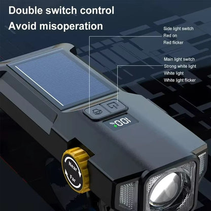 4000mAh Solar Bike Light  2000LM Rechargeable Bicycle Front Light With Zoom Beam  COB Red Side Lamp 4