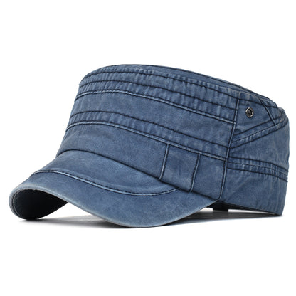 Vintage Casual Washed Cotton Flat Top Hat Adjustable Military Caps for Men & Women, Unique Four Seasons Classic Outdoor