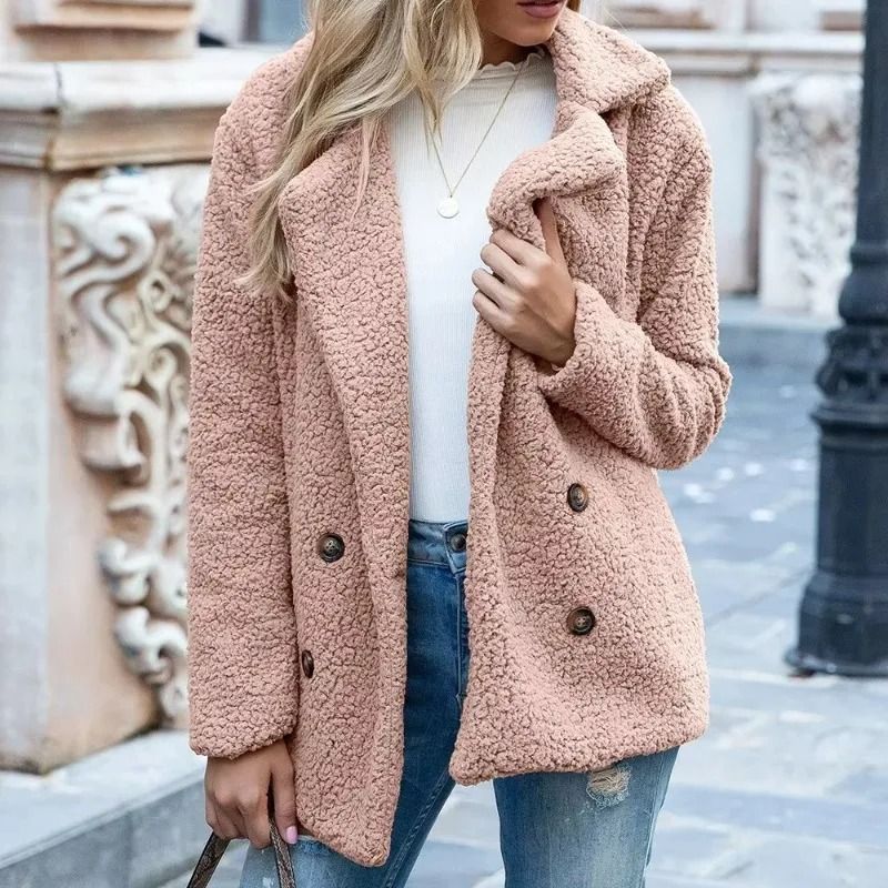Womens Oversized Faux Fleece Coat With Lapel In Streetwear Style 1
