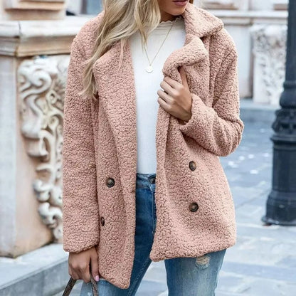 Womens Oversized Faux Fleece Coat With Lapel In Streetwear Style 1