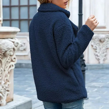 Womens Oversized Faux Fleece Coat With Lapel In Streetwear Style 2