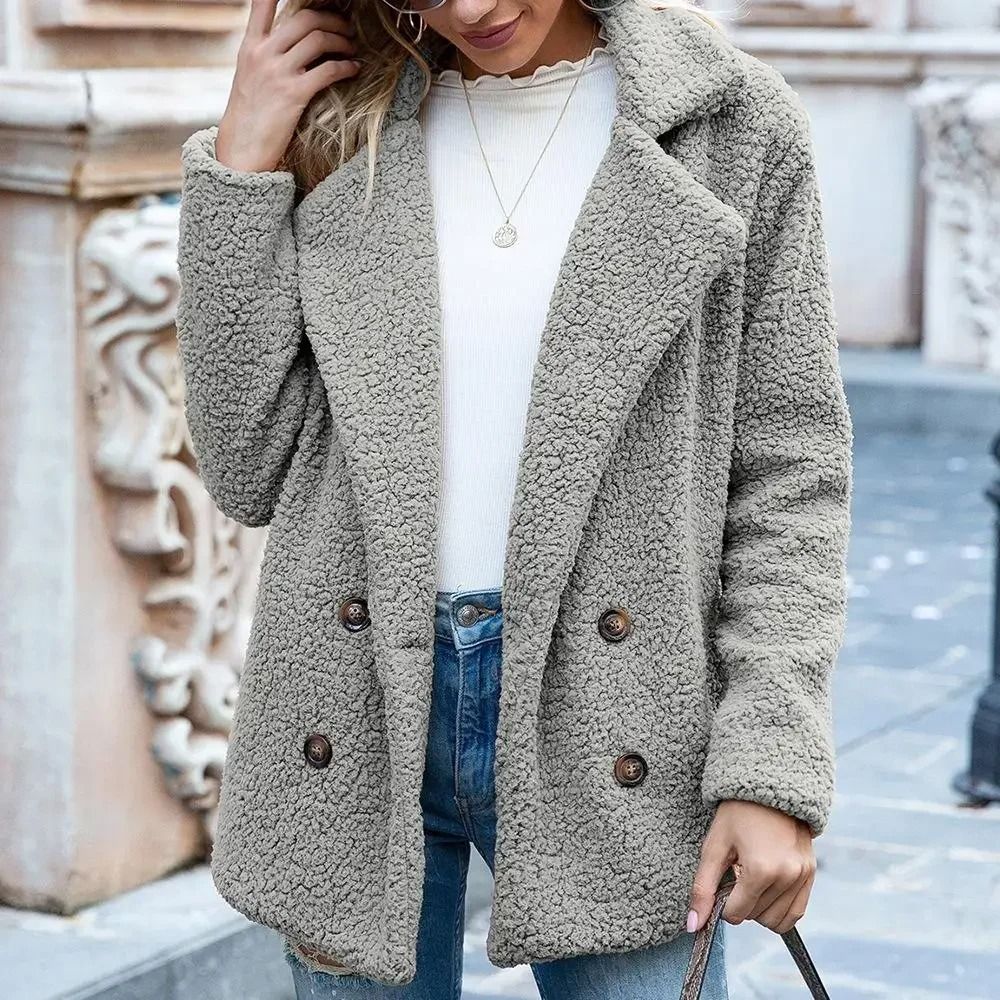 Womens Oversized Faux Fleece Coat With Lapel In Streetwear Style 12