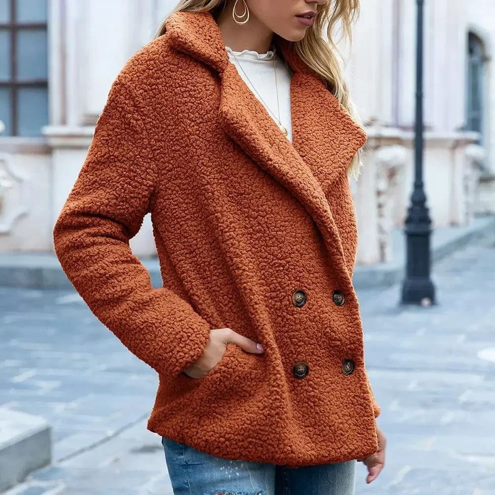 Womens Oversized Faux Fleece Coat With Lapel In Streetwear Style 14