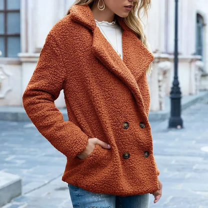 Womens Oversized Faux Fleece Coat With Lapel In Streetwear Style 14