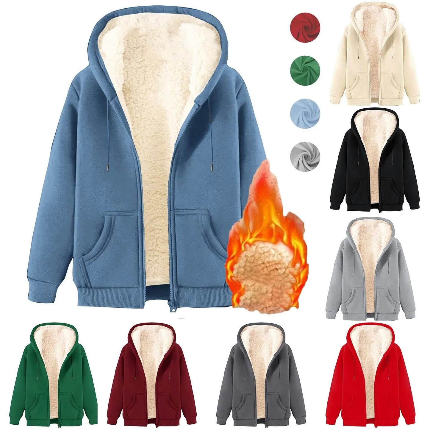 Womens Fleece Lined Zip Up Hoodie with Pockets