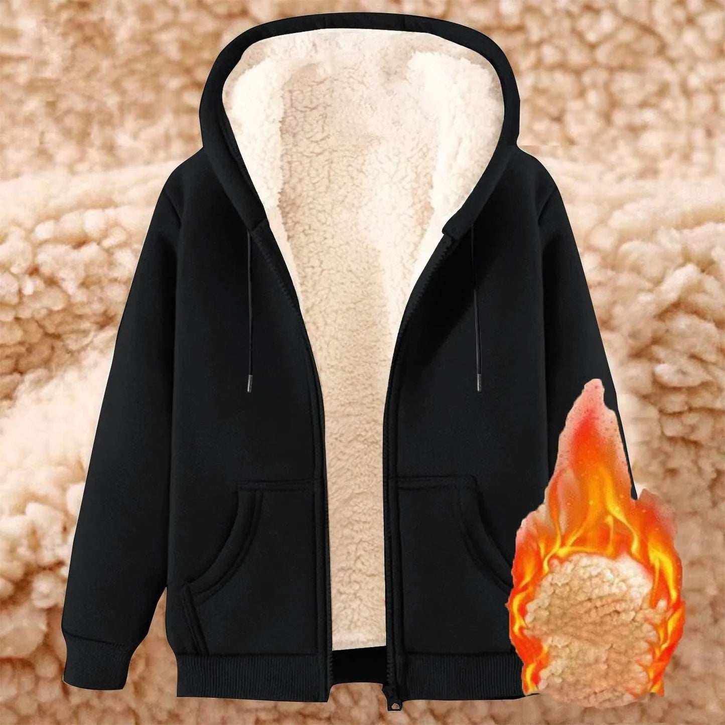 Womens Fleece Lined Zip Up Hoodie With Pockets 3