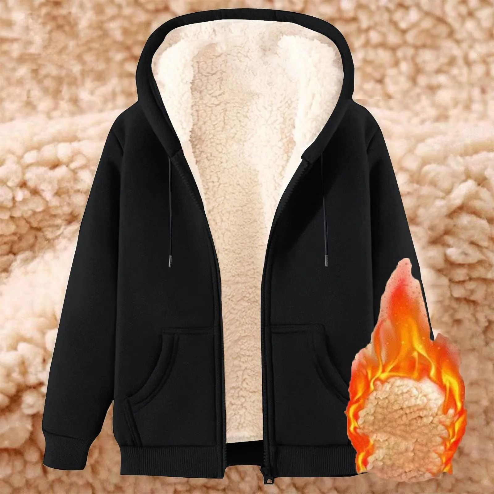 Womens Fleece Lined Zip Up Hoodie With Pockets 3