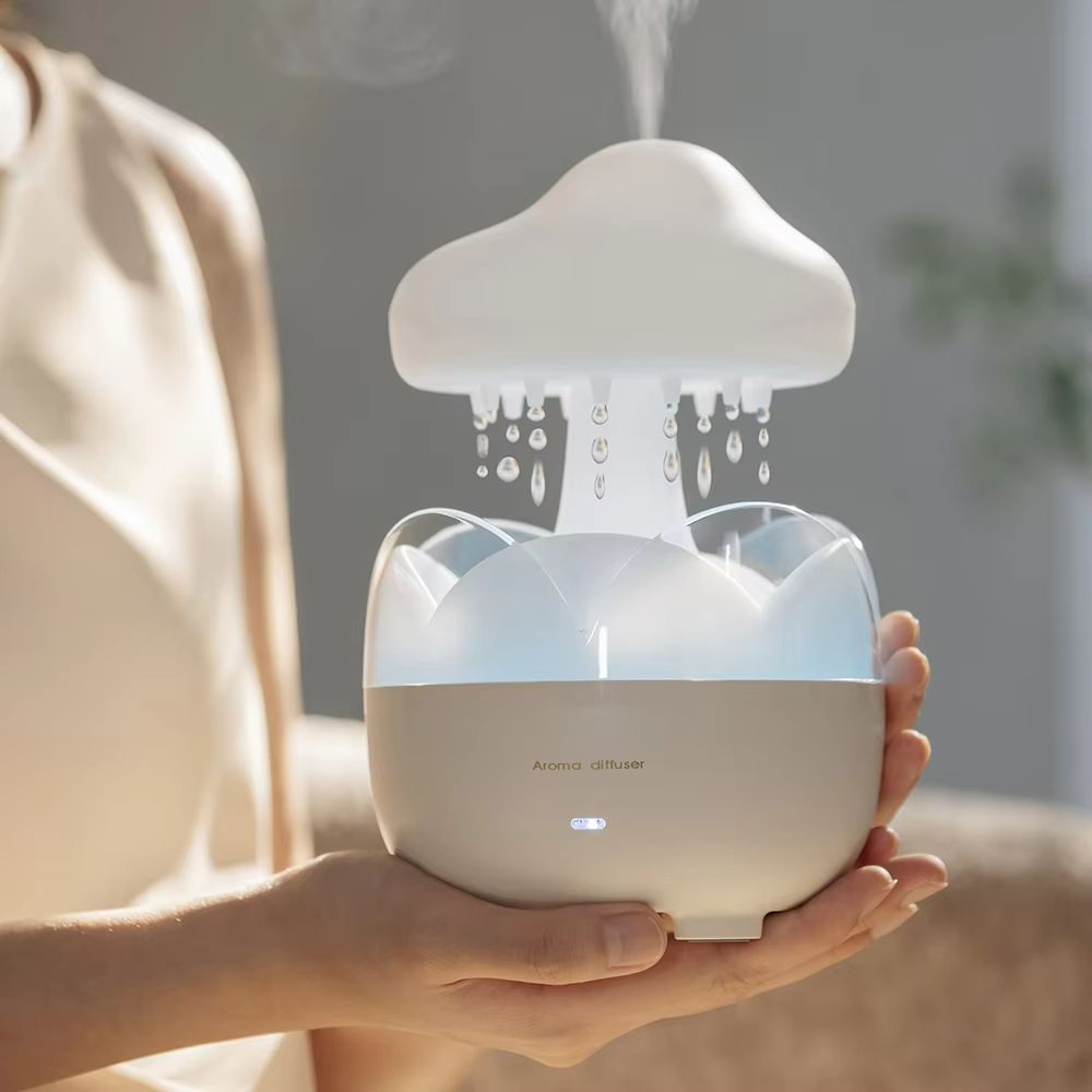 Mushroom Rain Cloud Humidifier – Electric Aroma Diffuser with Night Light & Relaxing Water Drop Sounds