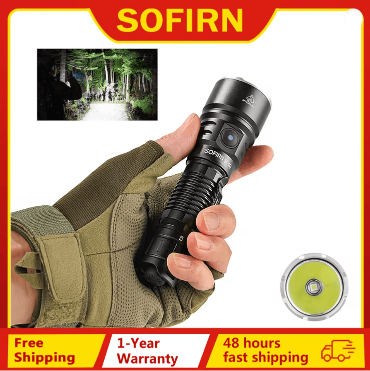 Sofirn SK40 Rechargeable Tactical Flashlight with 3200 Lumen LED and Long Range Spotlight