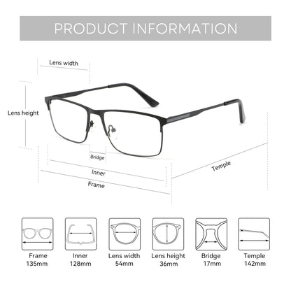 Fashion Square Eyewear for Men, Titanium Alloy Ultralight Optical Glasses Frame Non-Prescription Metal Eyeglasses