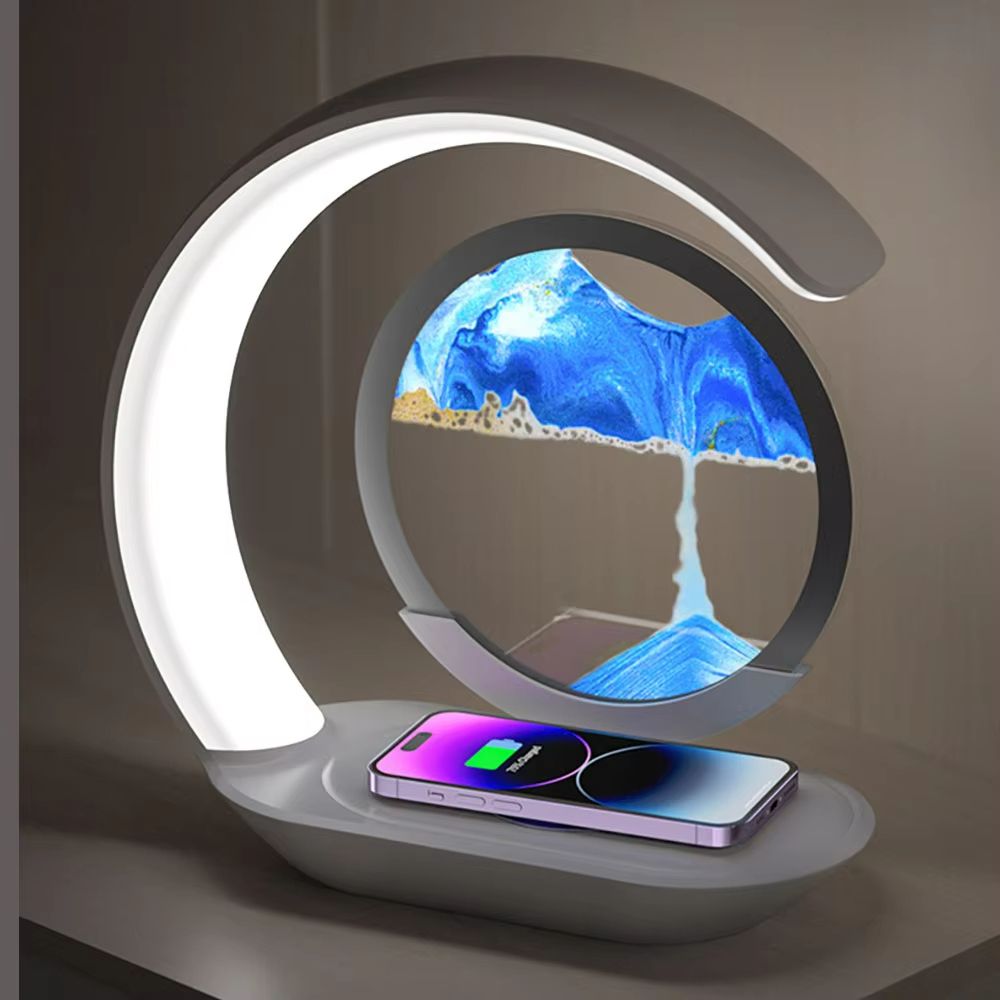 Quicksand Table Lamp with Wireless Charging – 3D Sand Art Night Light & Desk Lamp for Home or Office