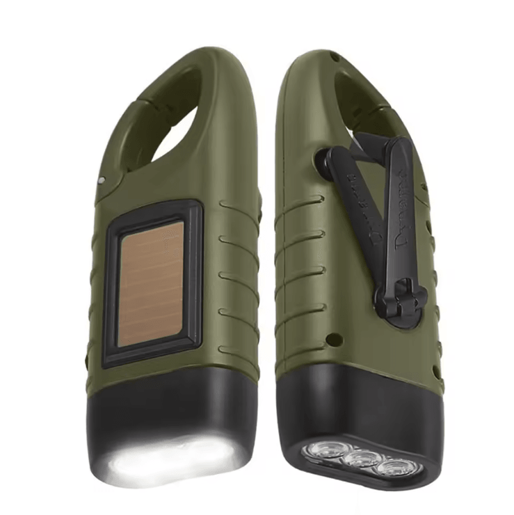 Solar Hand Crank Rechargeable LED Flashlight for Camping Hiking and Emergency Use