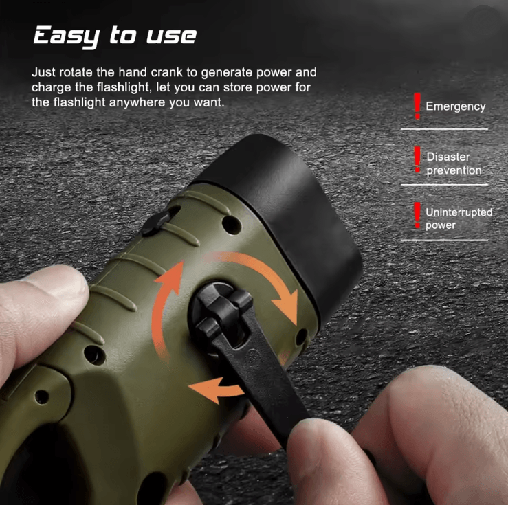 Solar Hand Crank Rechargeable LED Flashlight For Camping Hiking And Emergency Use 2