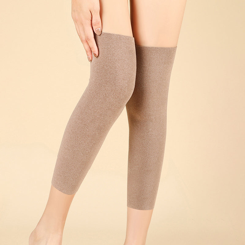 Winter Warm Knitted Leg Warmers for Women, Thick Wool Thermal Socks with Velvet Lining, Long Solid Color Stockings
