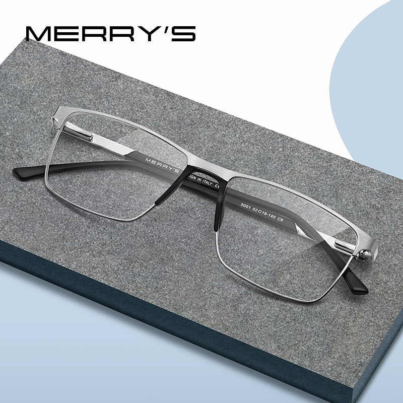 Ultralight MERRYS DESIGN Men Titanium Alloy Glasses Frame, Fashion Male Square Prescription Eyewear Square Eyeglasses