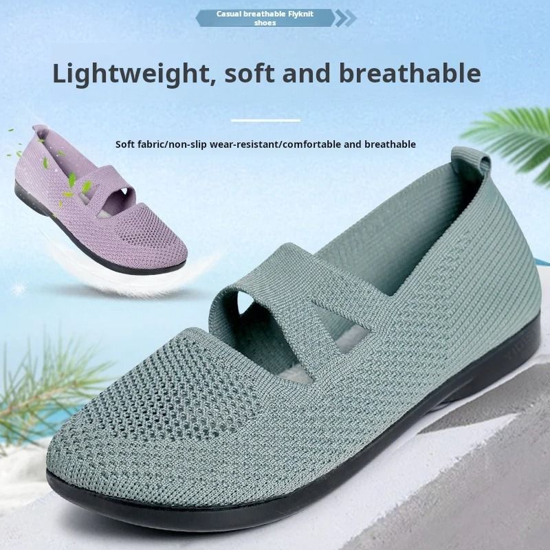 Womens Elastic Knitted Slip On Flats
