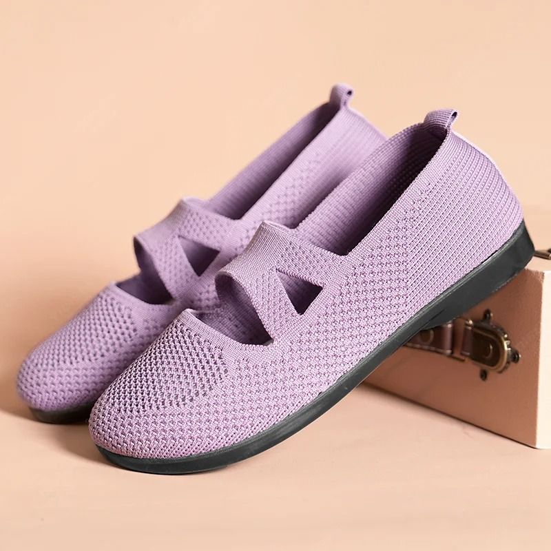 Womens Elastic Knitted Slip On Flats 8
