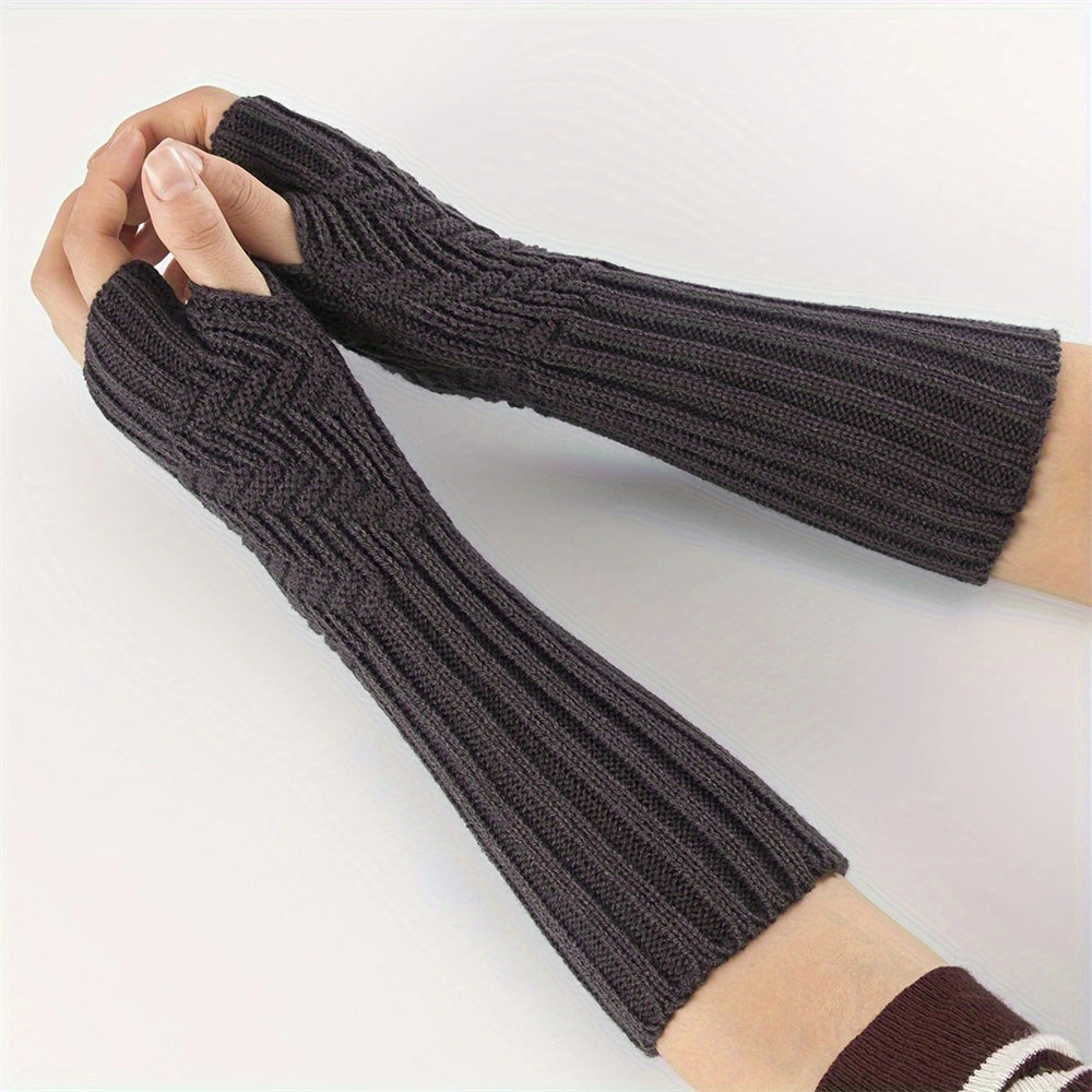 A pair Long Fingerless Glove Arm Warmer Stretchy Mitten Unisex Crochet Half Finger Long Gloves