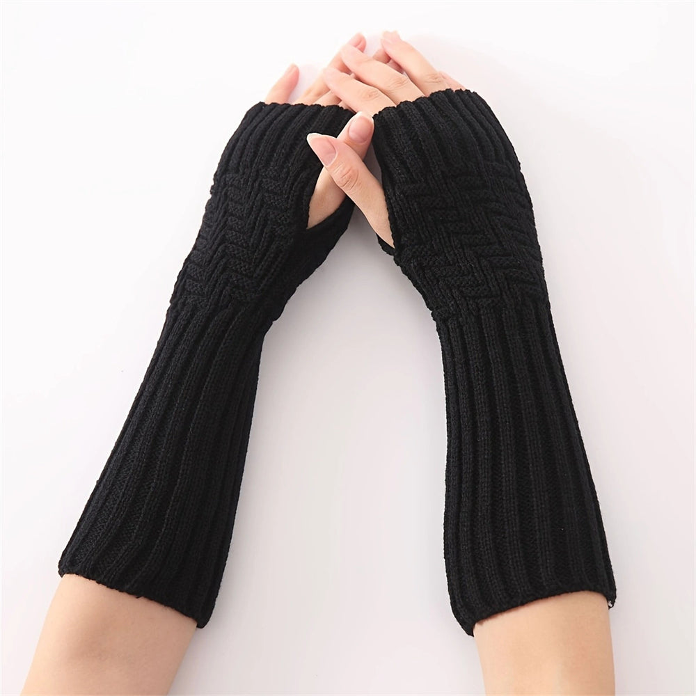 A pair Long Fingerless Glove Arm Warmer Stretchy Mitten Unisex Crochet Half Finger Long Gloves