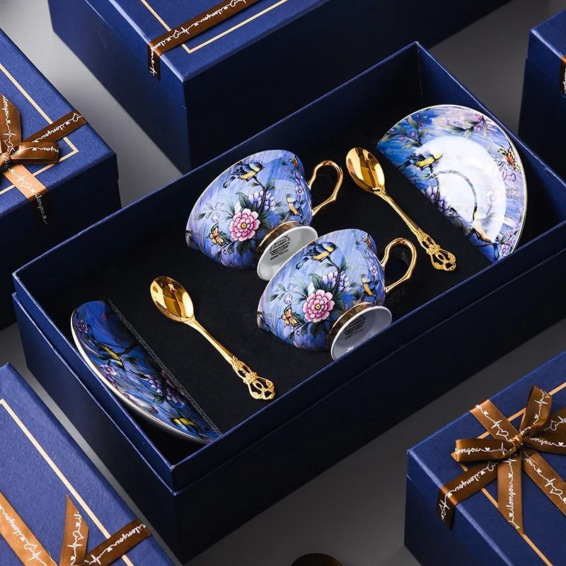 Luxury Bone China Tea and Coffee Set with Elegant Bird Design