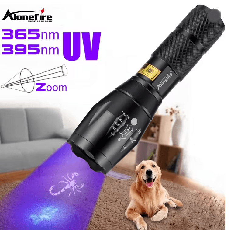 UV LED Flashlight 365nm 395nm Black Light Torch for Pet Stain Detection and Money Authentication