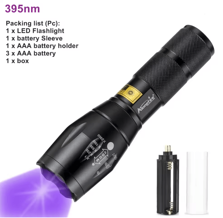 UV LED Flashlight 365nm 395nm Black Light Torch For Pet Stain Detection And Money Authentication 3