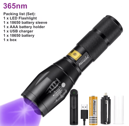 UV LED Flashlight 365nm 395nm Black Light Torch For Pet Stain Detection And Money Authentication 4