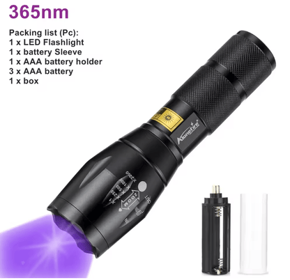 UV LED Flashlight 365nm 395nm Black Light Torch For Pet Stain Detection And Money Authentication 6