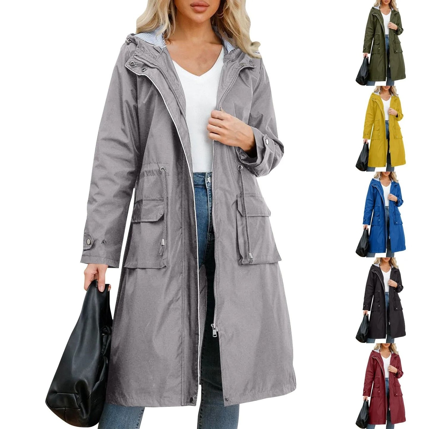 Womens Hooded Long Sleeve Oversized Trench Coat in Elegant Street Style