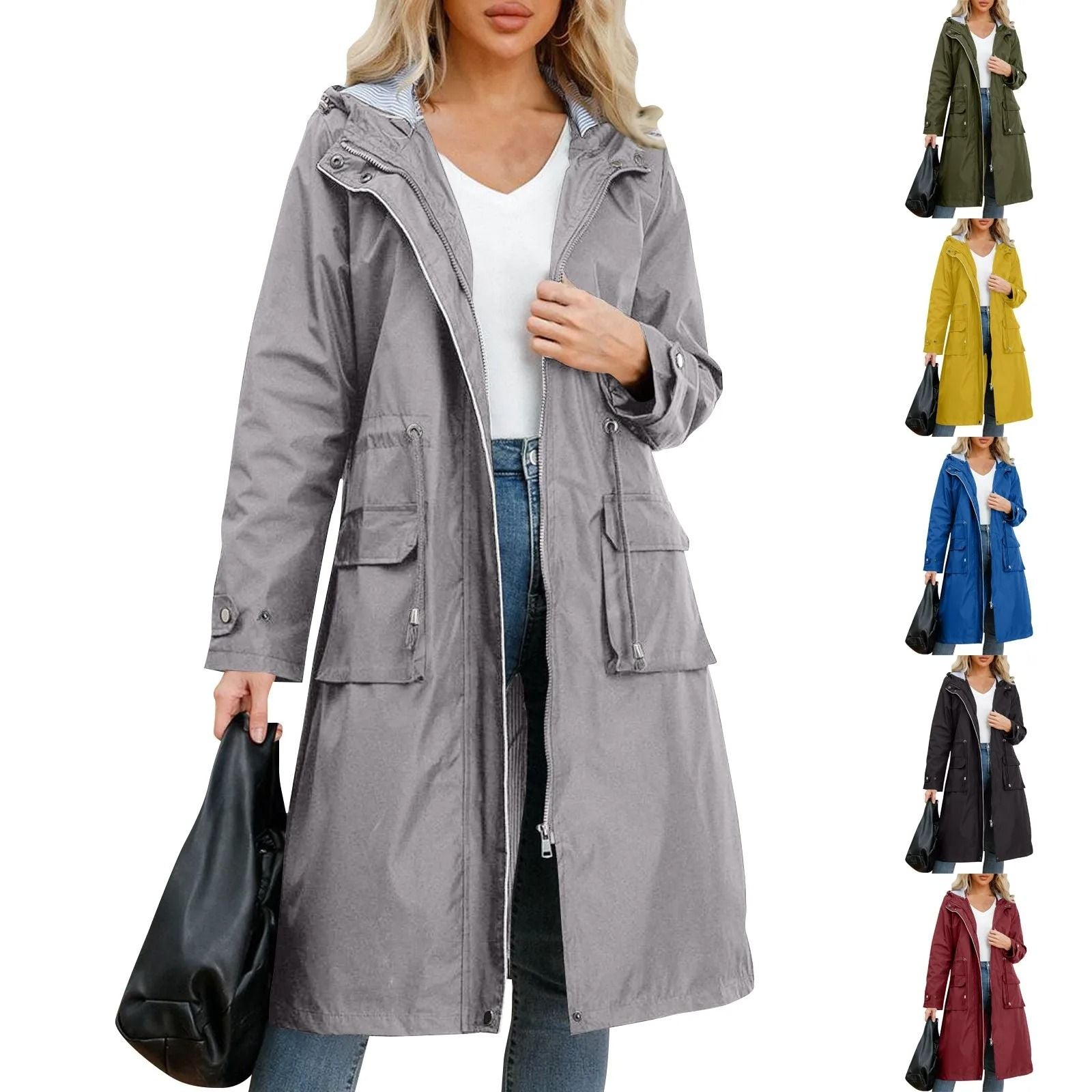 Womens Hooded Long Sleeve Oversized Trench Coat in Elegant Street Style