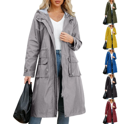 Womens Hooded Long Sleeve Oversized Trench Coat in Elegant Street Style