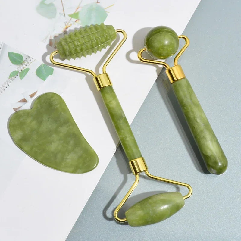 Premium Natural Jade Roller & Face Gua Sha, Stone Body Neck Massager, Eye Care Spa Massage Tools, Anti-Aging Visage
