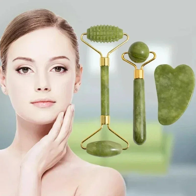 Premium Natural Jade Roller  Face Gua Sha Stone Body Neck Massager Eye Care Spa Massage Tools AntiA 1