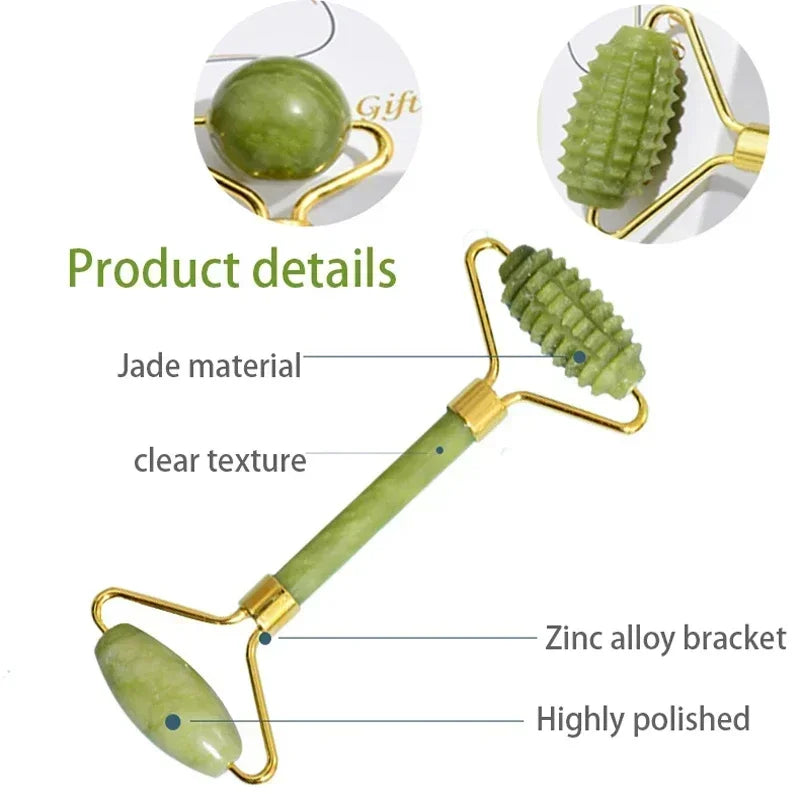 Premium Natural Jade Roller  Face Gua Sha Stone Body Neck Massager Eye Care Spa Massage Tools AntiA 3