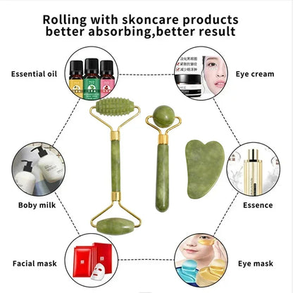 Premium Natural Jade Roller  Face Gua Sha Stone Body Neck Massager Eye Care Spa Massage Tools AntiA 4