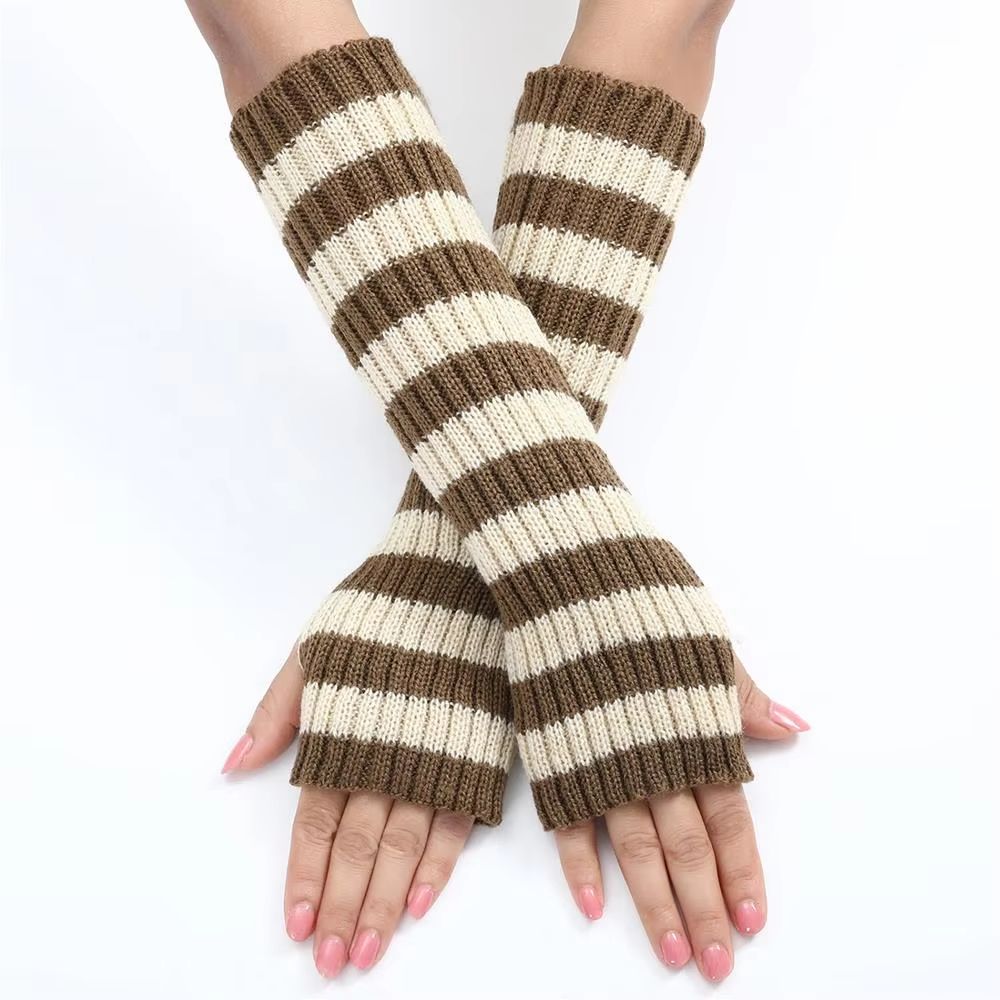 Womens Knitted Fingerless Arm Sleeves Gothic Style Striped Winter Long Arm Warmers For Girls Haraju 4