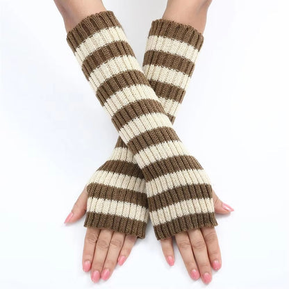Womens Knitted Fingerless Arm Sleeves Gothic Style Striped Winter Long Arm Warmers For Girls Haraju 4