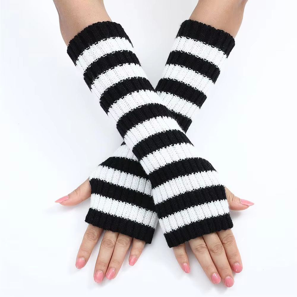 Womens Knitted Fingerless Arm Sleeves Gothic Style Striped Winter Long Arm Warmers For Girls Haraju 5