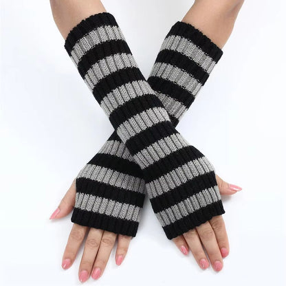 Womens Knitted Fingerless Arm Sleeves Gothic Style Striped Winter Long Arm Warmers For Girls Haraju 6