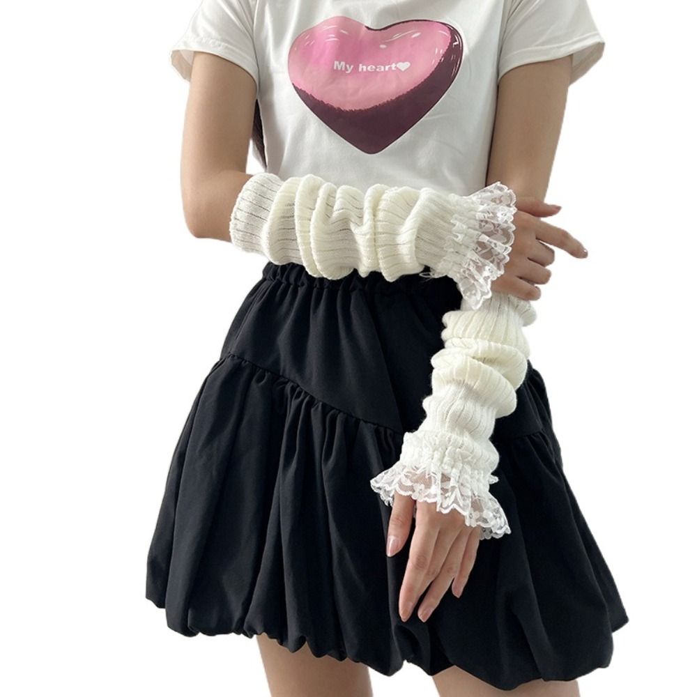Fingerless Long Wrist Gloves & Arm Warmers, Knitted False Sleeves Cover in Black/White for Men & Women