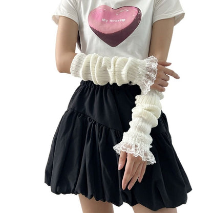 Fingerless Long Wrist Gloves & Arm Warmers, Knitted False Sleeves Cover in Black/White for Men & Women