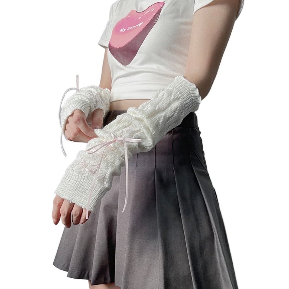 Fingerless Long Wrist Gloves & Arm Warmers, Knitted False Sleeves Cover in Black/White for Men & Women