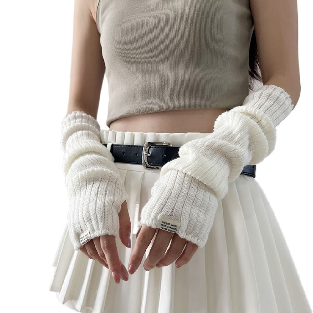Fingerless Long Wrist Gloves & Arm Warmers, Knitted False Sleeves Cover in Black/White for Men & Women