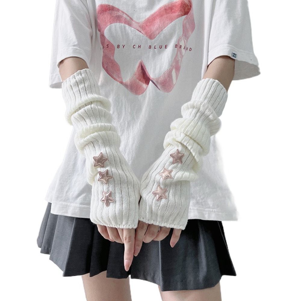 Fingerless Long Wrist Gloves & Arm Warmers, Knitted False Sleeves Cover in Black/White for Men & Women