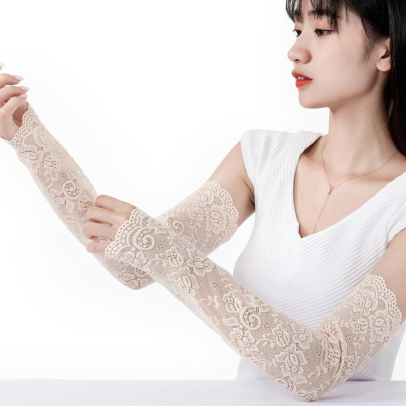 1Pair Sexy Lace Flowers Sunscreen Arm Sleeve for Women, Summer Driving UV Protection Gloves, Elegant Long Fingerless