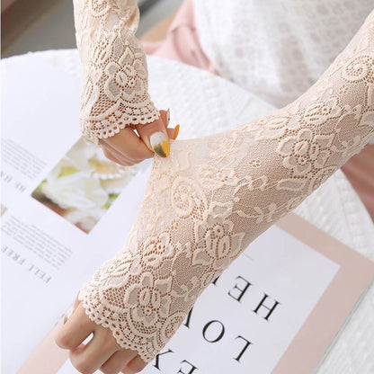 1Pair Sexy Lace Flowers Sunscreen Arm Sleeve for Women, Summer Driving UV Protection Gloves, Elegant Long Fingerless