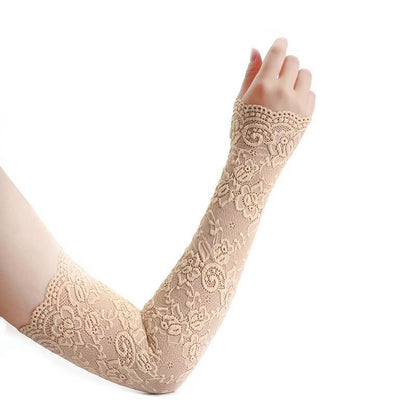 1Pair Sexy Lace Flowers Sunscreen Arm Sleeve for Women, Summer Driving UV Protection Gloves, Elegant Long Fingerless