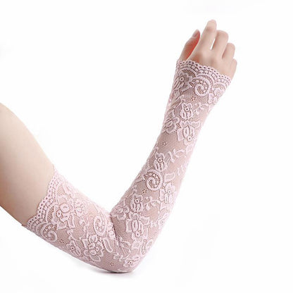 1Pair Sexy Lace Flowers Sunscreen Arm Sleeve for Women, Summer Driving UV Protection Gloves, Elegant Long Fingerless