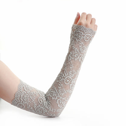 1Pair Sexy Lace Flowers Sunscreen Arm Sleeve for Women, Summer Driving UV Protection Gloves, Elegant Long Fingerless