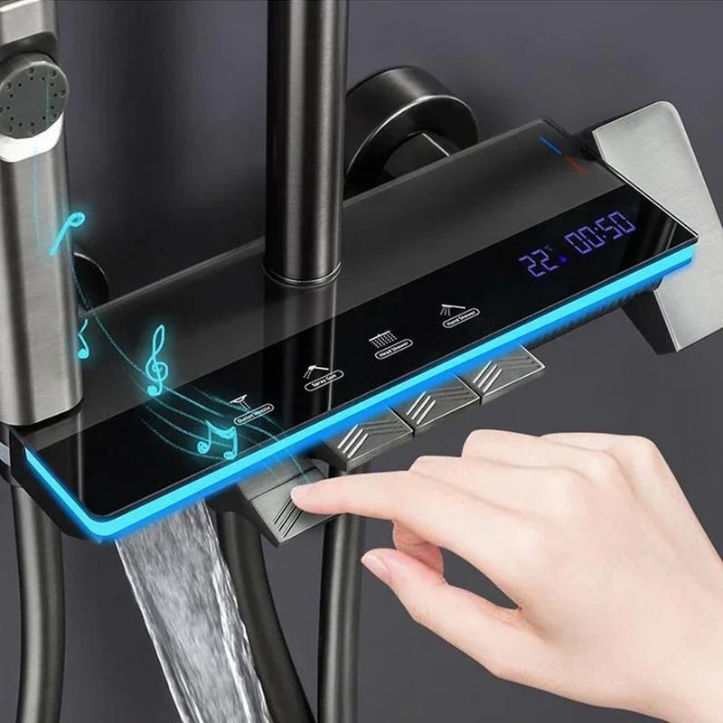 Grey Smart Digital Display Shower System with Four Functions